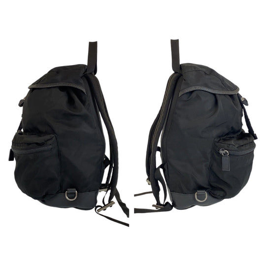 PRADA Backpack Nylon Black SilverMetal Daypack Unisex Test Triangle With logo Women Used Authentic