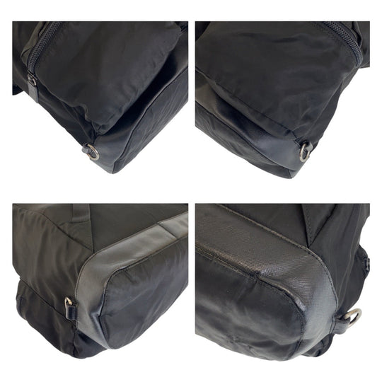 PRADA Backpack Nylon Black SilverMetal Daypack Unisex Test Triangle With logo Women Used Authentic