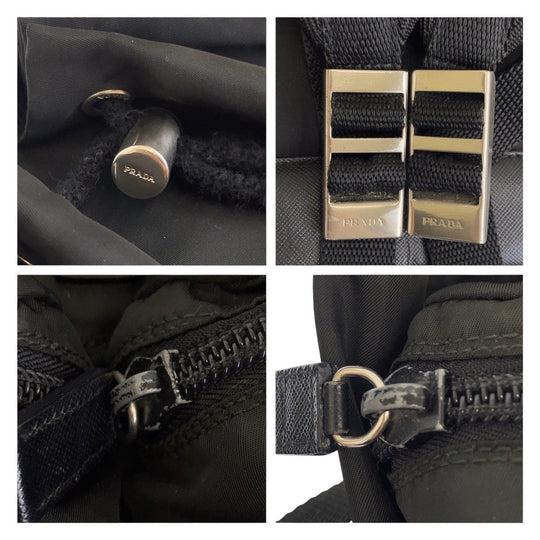 PRADA Backpack Nylon Black SilverMetal Daypack Unisex Test Triangle With logo Women Used Authentic