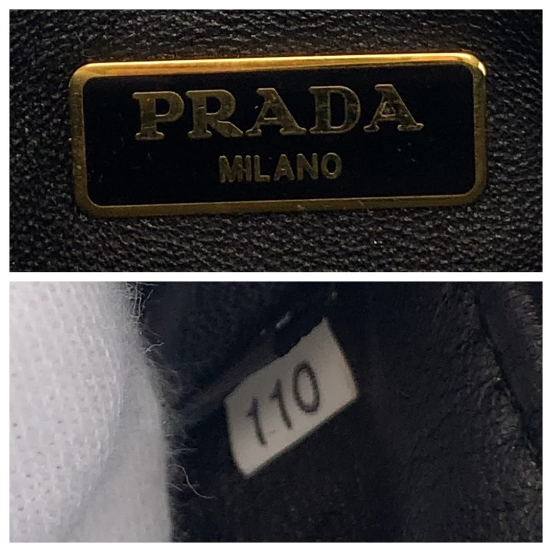 PRADA Shoulder Bag leather Black Red Gold Metal Crossbody Shoulder Bag Pochette Ribbon motif Women Used Authentic