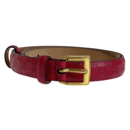 GUCCI belt leather Pink Gold Metal Guccisima mens 34 Used Authentic