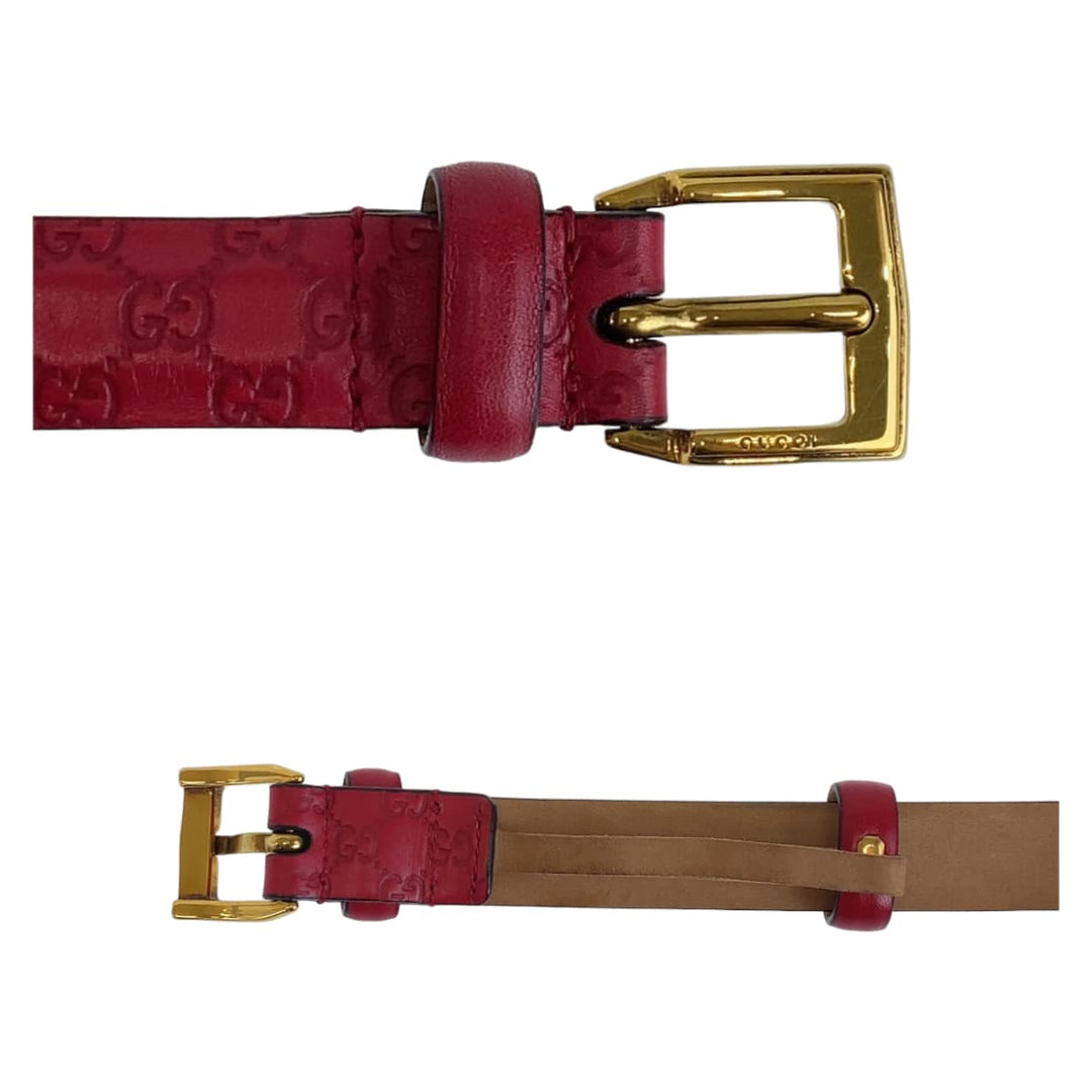 GUCCI belt leather Pink Gold Metal Guccisima mens 34 Used Authentic