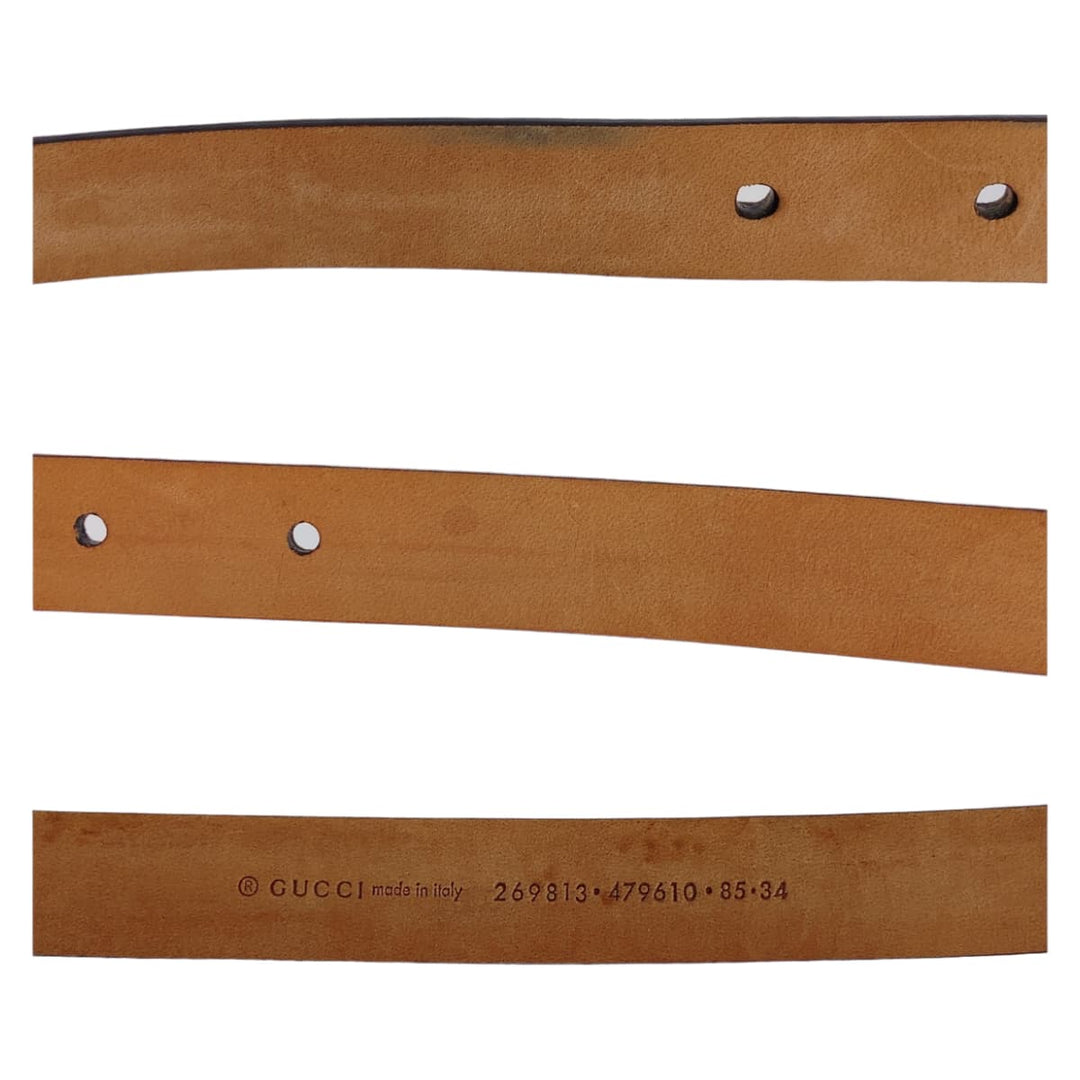 GUCCI belt leather Pink Gold Metal Guccisima mens 34 Used Authentic
