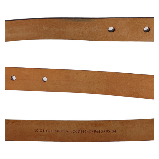 GUCCI belt leather Pink Gold Metal Guccisima mens 34 Used Authentic