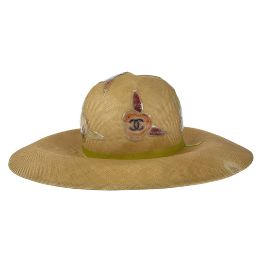 CHANEL hat Raffia beige Hat Straw Hat straw hat COCO Mark Women 57 Used Authentic