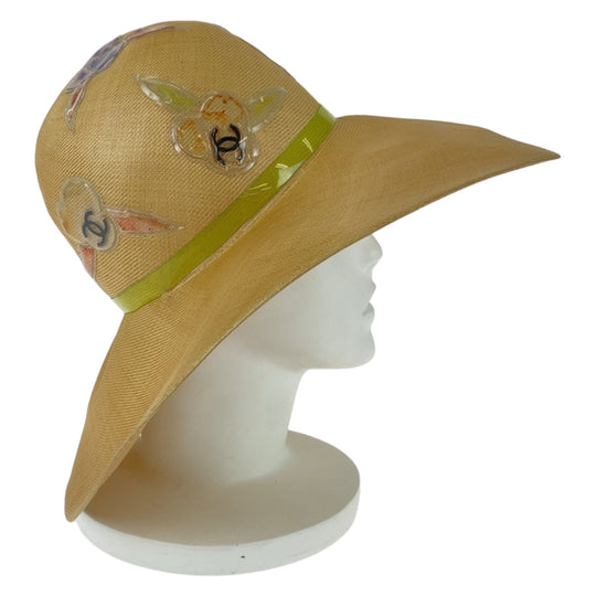 CHANEL hat Raffia beige Hat Straw Hat straw hat COCO Mark Women 57 Used Authentic