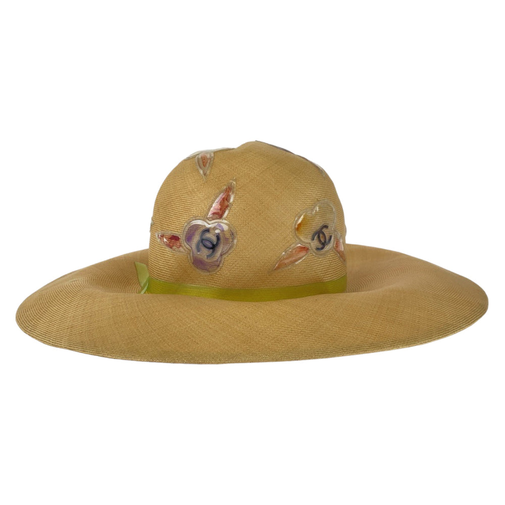 CHANEL hat Raffia beige Hat Straw Hat straw hat COCO Mark Women 57 Used Authentic