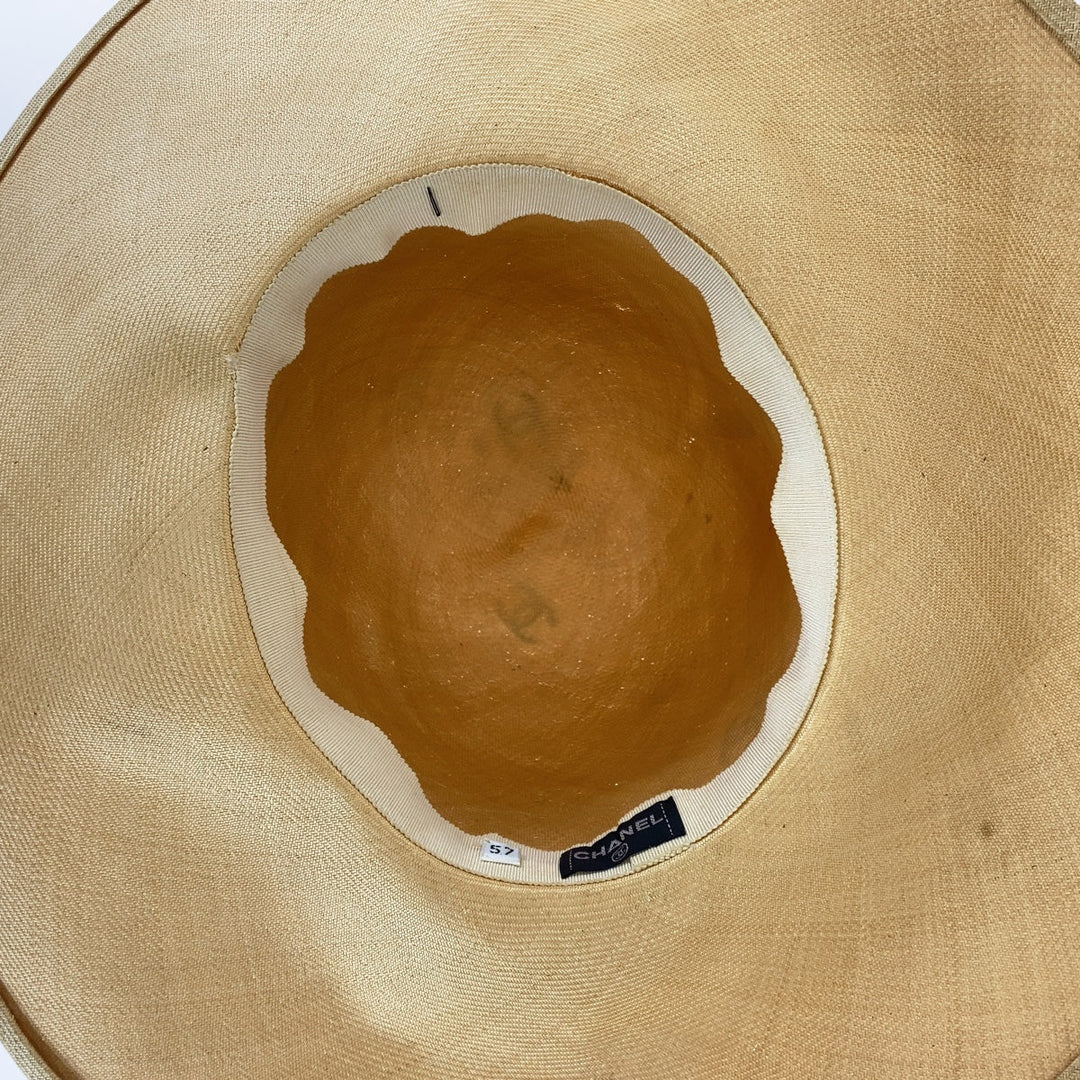 CHANEL hat Raffia beige Hat Straw Hat straw hat COCO Mark Women 57 Used Authentic