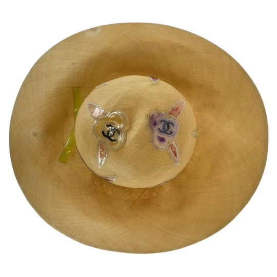 CHANEL hat Raffia beige Hat Straw Hat straw hat COCO Mark Women 57 Used Authentic