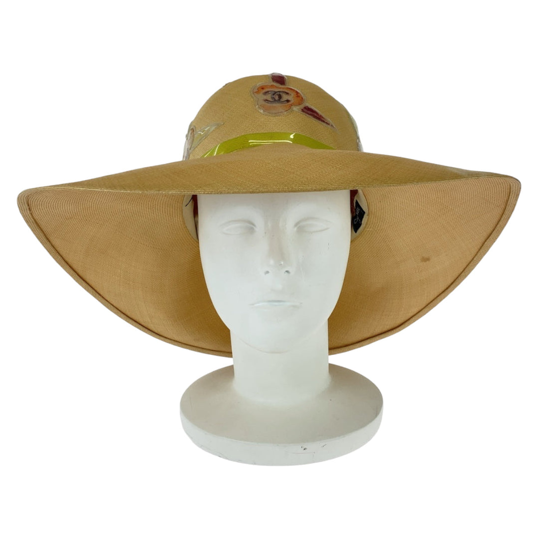 CHANEL hat Raffia beige Hat Straw Hat straw hat COCO Mark Women 57 Used Authentic