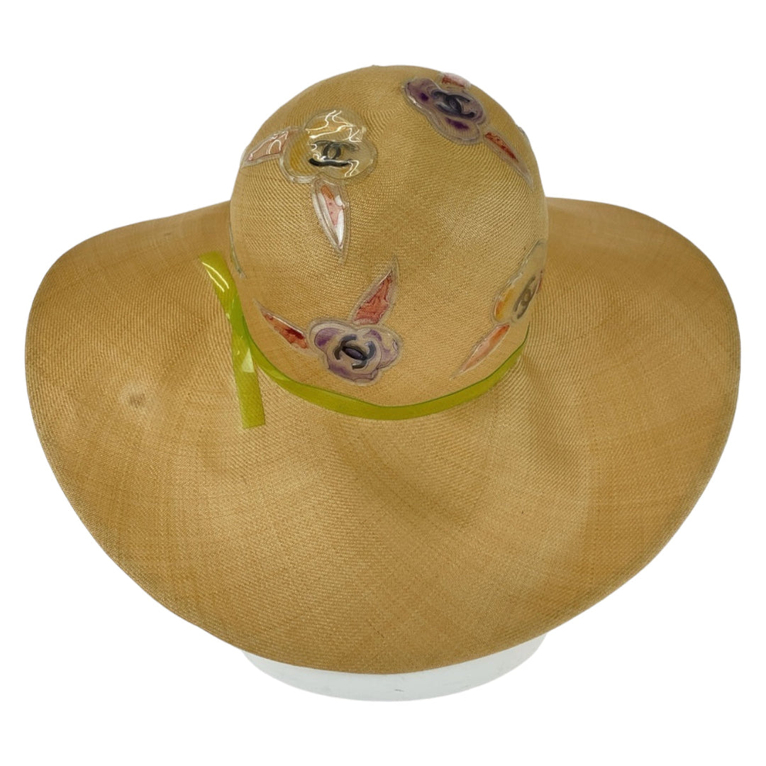 CHANEL hat Raffia beige Hat Straw Hat straw hat COCO Mark Women 57 Used Authentic