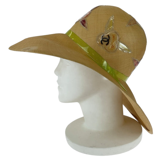 CHANEL hat Raffia beige Hat Straw Hat straw hat COCO Mark Women 57 Used Authentic