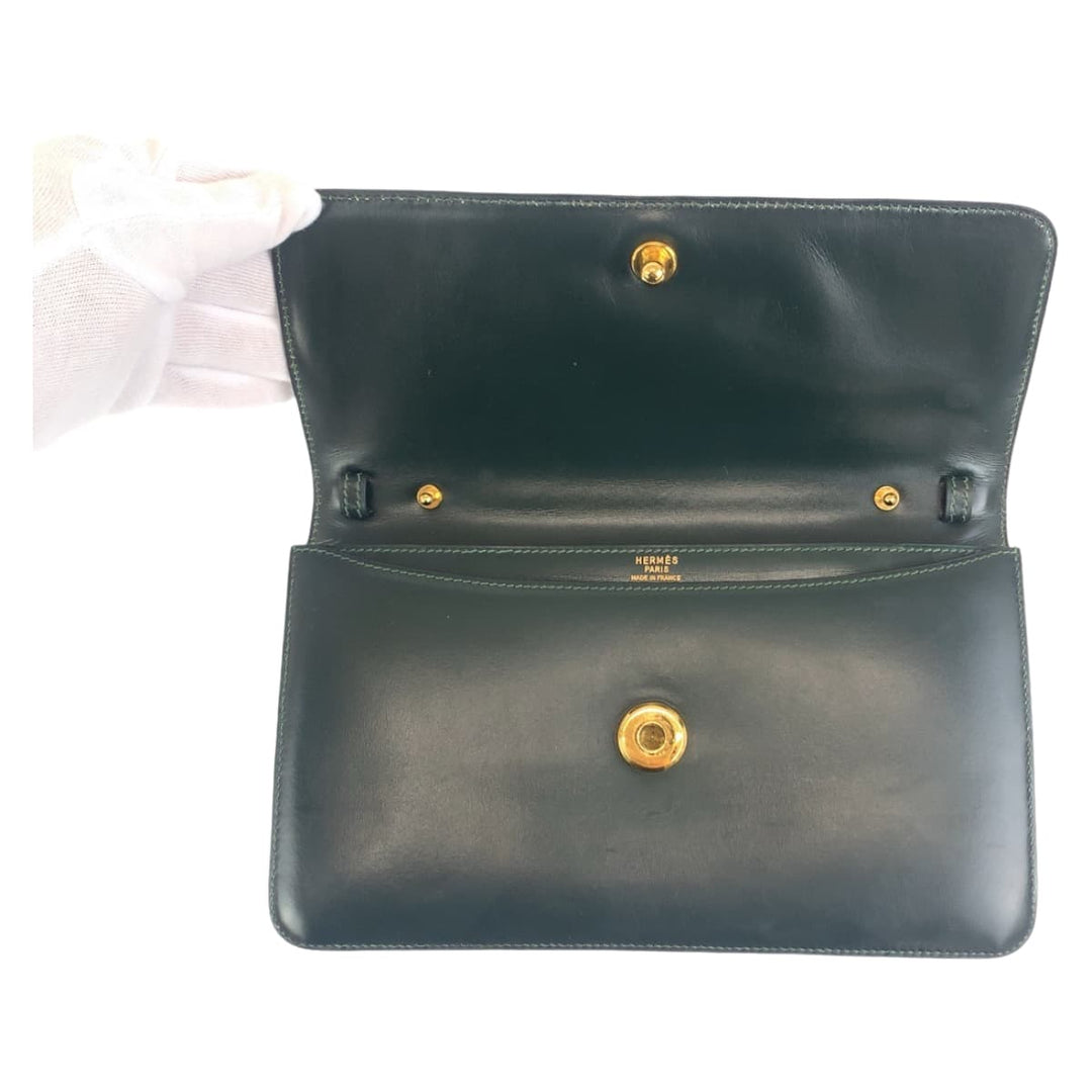 HERMES Shoulder Bag Box scarf Green GoldMetal Shoulder Bag Clutch Bag 2WAY Tassel Women Used Authentic