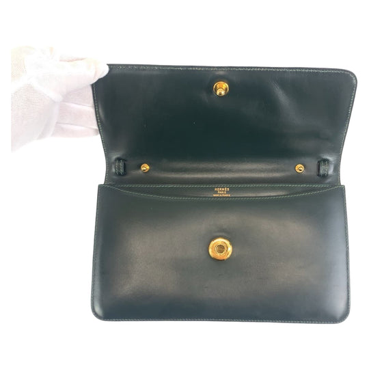 HERMES Shoulder Bag Box scarf Green GoldMetal Shoulder Bag Clutch Bag 2WAY Tassel Women Used Authentic