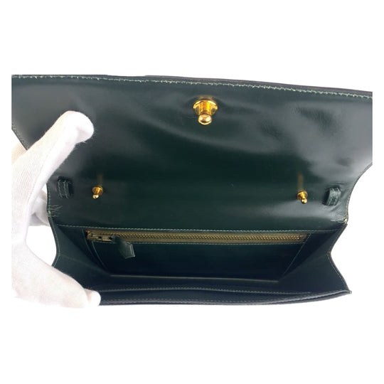 HERMES Shoulder Bag Box scarf Green GoldMetal Shoulder Bag Clutch Bag 2WAY Tassel Women Used Authentic