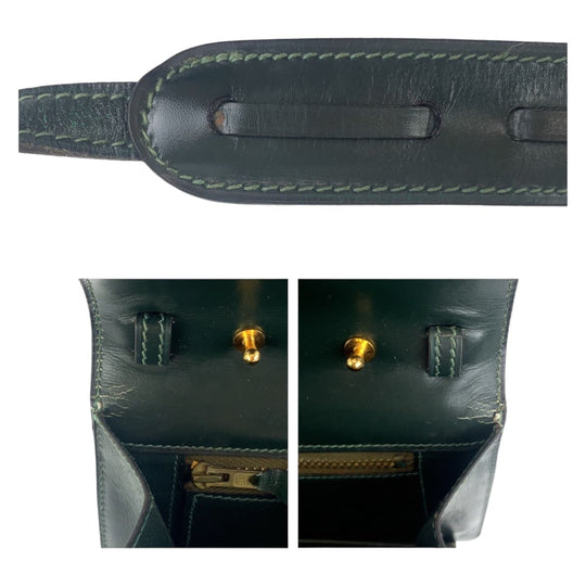 HERMES Shoulder Bag Box scarf Green GoldMetal Shoulder Bag Clutch Bag 2WAY Tassel Women Used Authentic