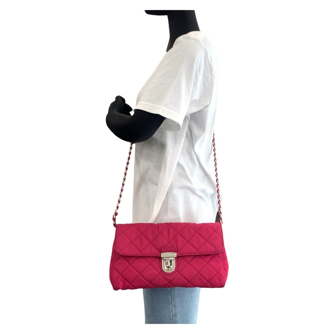 PRADA Shoulder Bag Nylon Pink SilverMetal ChainShoulder Bag Pochette Testuto Impuntu Women Used Authentic