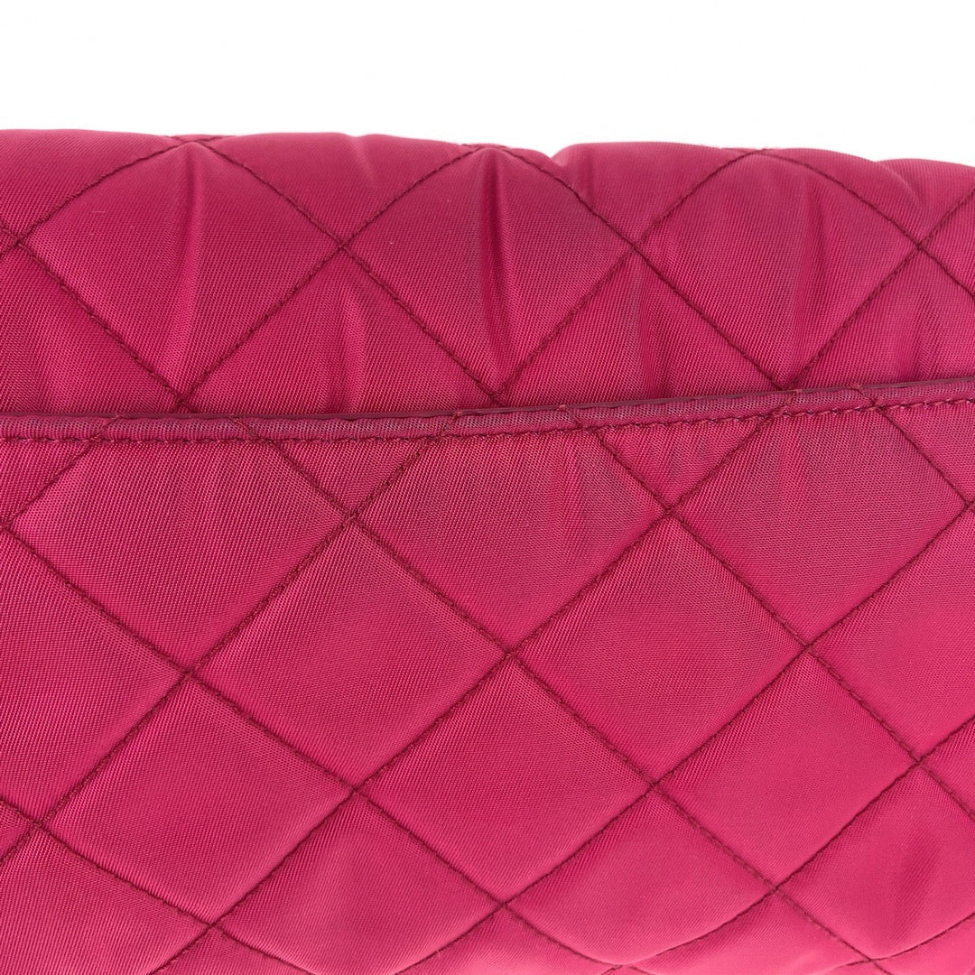 PRADA Shoulder Bag Nylon Pink SilverMetal ChainShoulder Bag Pochette Testuto Impuntu Women Used Authentic
