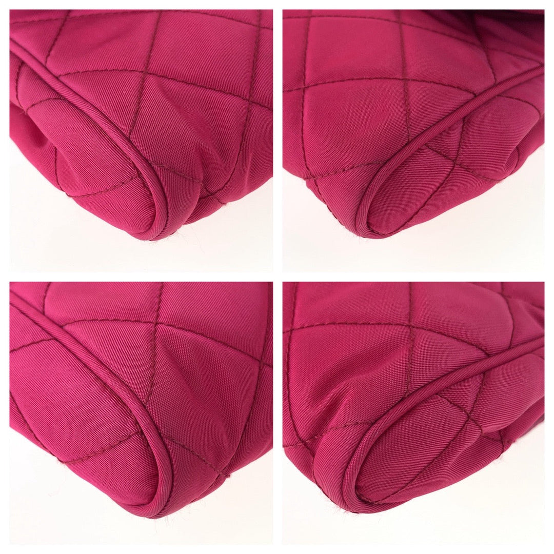 PRADA Shoulder Bag Nylon Pink SilverMetal ChainShoulder Bag Pochette Testuto Impuntu Women Used Authentic