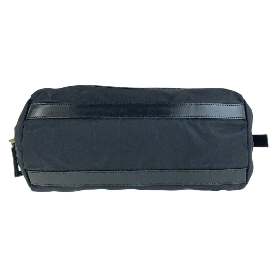 PRADA Shoulder Bag Nylon Black Silver Metal Shoulder Bag Handbag Mini Boston Duffel bag Test Logo embossed Women Used Authentic