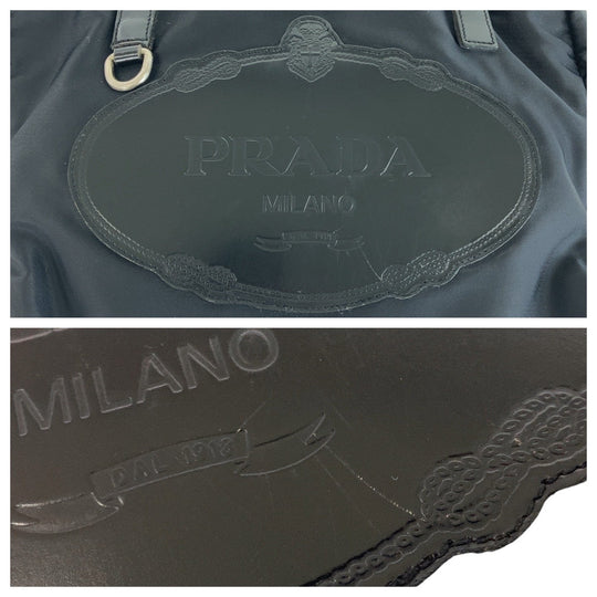 PRADA Shoulder Bag Nylon Black Silver Metal Shoulder Bag Handbag Mini Boston Duffel bag Test Logo embossed Women Used Authentic