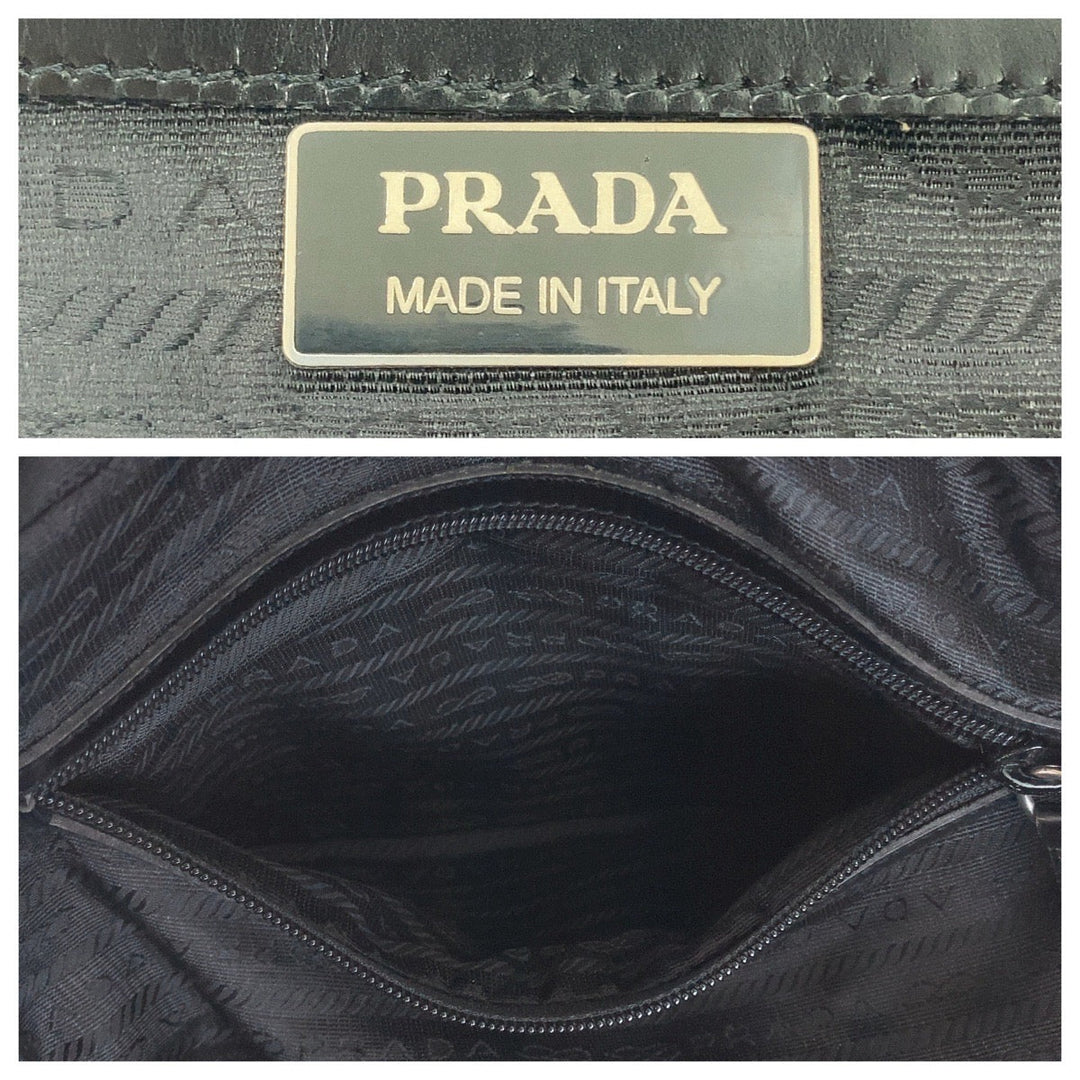 PRADA Shoulder Bag Nylon Black Silver Metal Shoulder Bag Handbag Mini Boston Duffel bag Test Logo embossed Women Used Authentic