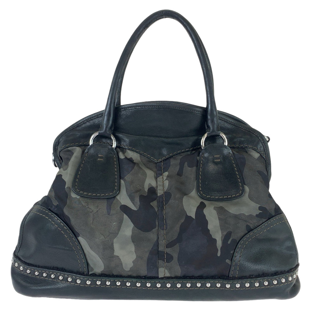 PRADA Shoulder Bag BL0688 Nylon, Leather Khaki Black SilverMetal Shoulder Bag Handbag 2way Test Camouflage Pattern Studs Women Used Authentic