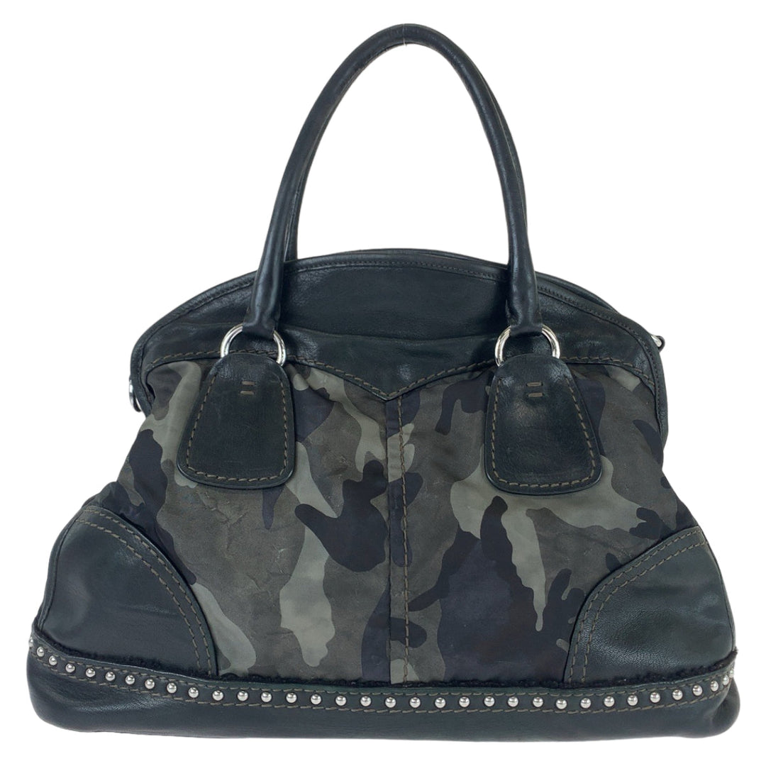 PRADA Shoulder Bag BL0688 Nylon, Leather Khaki Black SilverMetal Shoulder Bag Handbag 2way Test Camouflage Pattern Studs Women Used Authentic