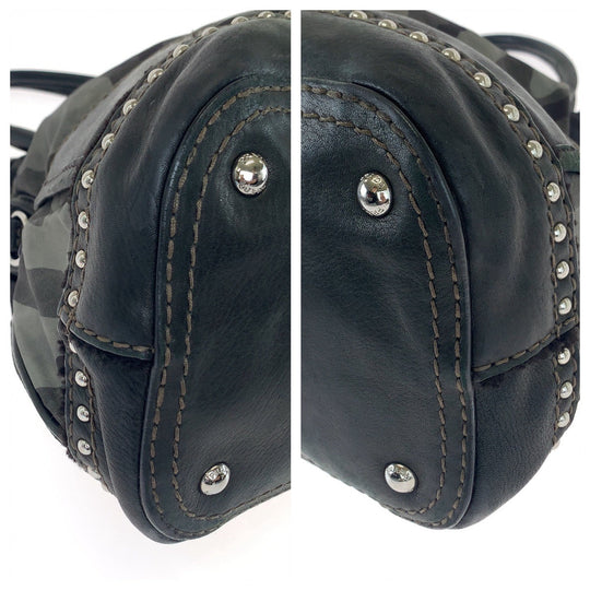PRADA Shoulder Bag BL0688 Nylon, Leather Khaki Black SilverMetal Shoulder Bag Handbag 2way Test Camouflage Pattern Studs Women Used Authentic