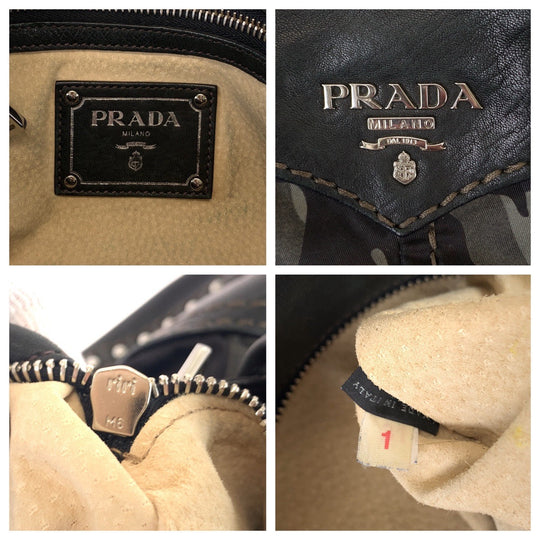 PRADA Shoulder Bag BL0688 Nylon, Leather Khaki Black SilverMetal Shoulder Bag Handbag 2way Test Camouflage Pattern Studs Women Used Authentic