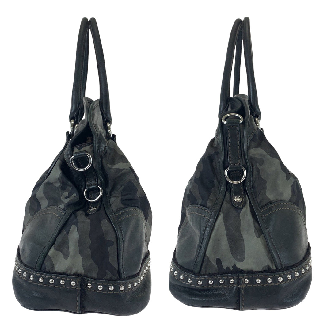 PRADA Shoulder Bag BL0688 Nylon, Leather Khaki Black SilverMetal Shoulder Bag Handbag 2way Test Camouflage Pattern Studs Women Used Authentic