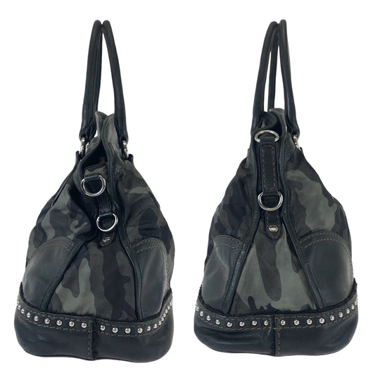PRADA Shoulder Bag BL0688 Nylon, Leather Khaki Black SilverMetal Shoulder Bag Handbag 2way Test Camouflage Pattern Studs Women Used Authentic