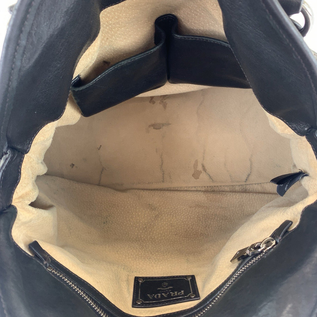 PRADA Shoulder Bag BL0688 Nylon, Leather Khaki Black SilverMetal Shoulder Bag Handbag 2way Test Camouflage Pattern Studs Women Used Authentic
