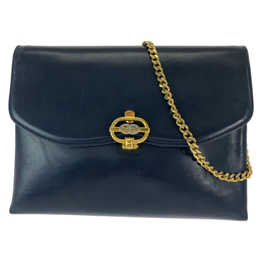 GUCCI Shoulder Bag leather Black Gold Metal ChainShoulder Bag Crossbody Pochette Old Gucci Women Used Authentic