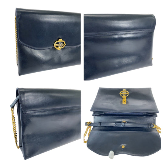 GUCCI Shoulder Bag leather Black Gold Metal ChainShoulder Bag Crossbody Pochette Old Gucci Women Used Authentic