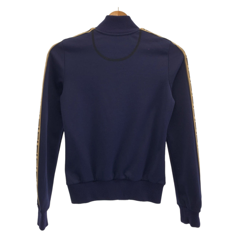 FENDI Jersey FAF069 ADH8 polyester Navy Brown SilverMetal Track jacket jersey Zucca Pattern Side line Women 36 Used Authentic