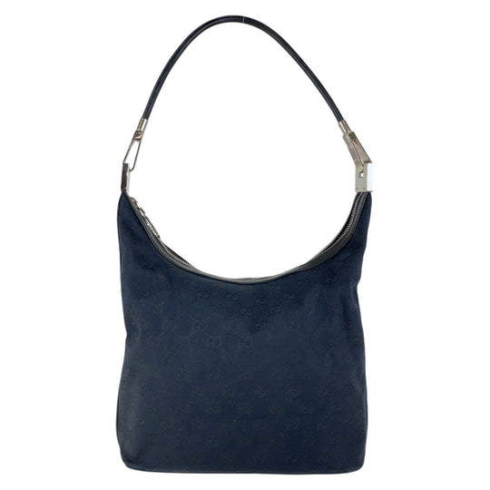 GUCCI Shoulder Bag 001 3814 GG canvas, leather Black SilverMetal Hobo Shoulder Bag Women Used Authentic