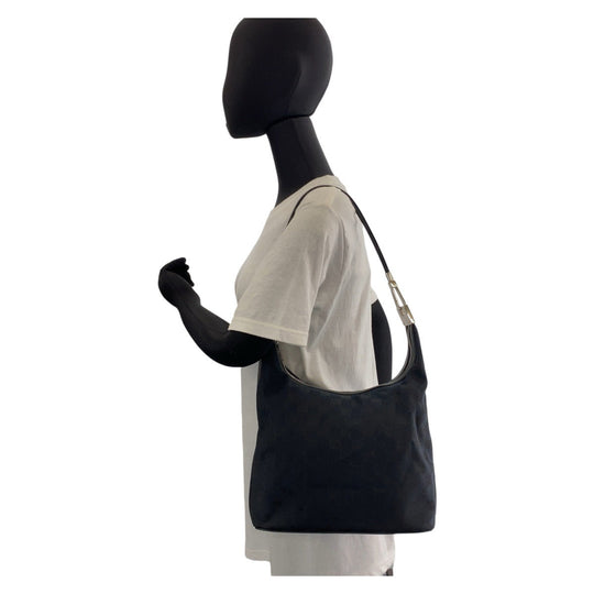 GUCCI Shoulder Bag 001 3814 GG canvas, leather Black SilverMetal Hobo Shoulder Bag Women Used Authentic