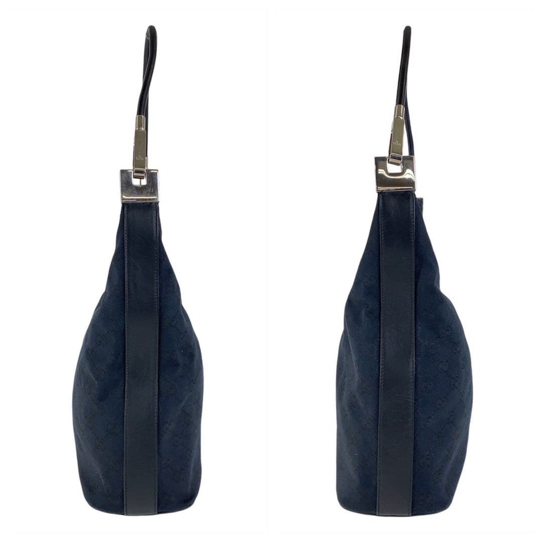 GUCCI Shoulder Bag 001 3814 GG canvas, leather Black SilverMetal Hobo Shoulder Bag Women Used Authentic