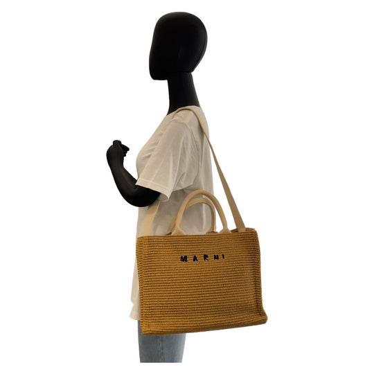 MARNI Tote Bag cotton Beige SilverMetal Tote Bag Shoulder Bag 2way Basket Bag Women Used Authentic