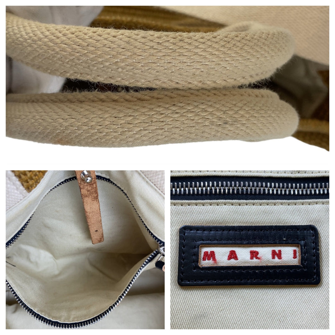MARNI Tote Bag cotton Beige SilverMetal Tote Bag Shoulder Bag 2way Basket Bag Women Used Authentic