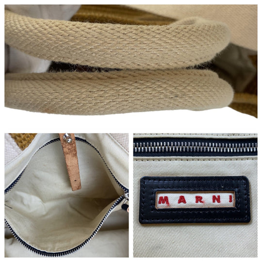 MARNI Tote Bag cotton Beige SilverMetal Tote Bag Shoulder Bag 2way Basket Bag Women Used Authentic