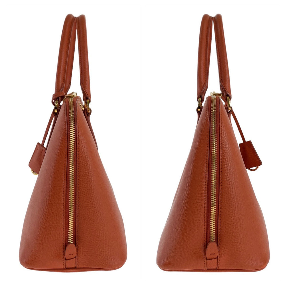 PRADA Handbag leather Orange GoldMetal Handbag Shoulder Bag 2way Safiano Triangle With logo Women Used Authentic