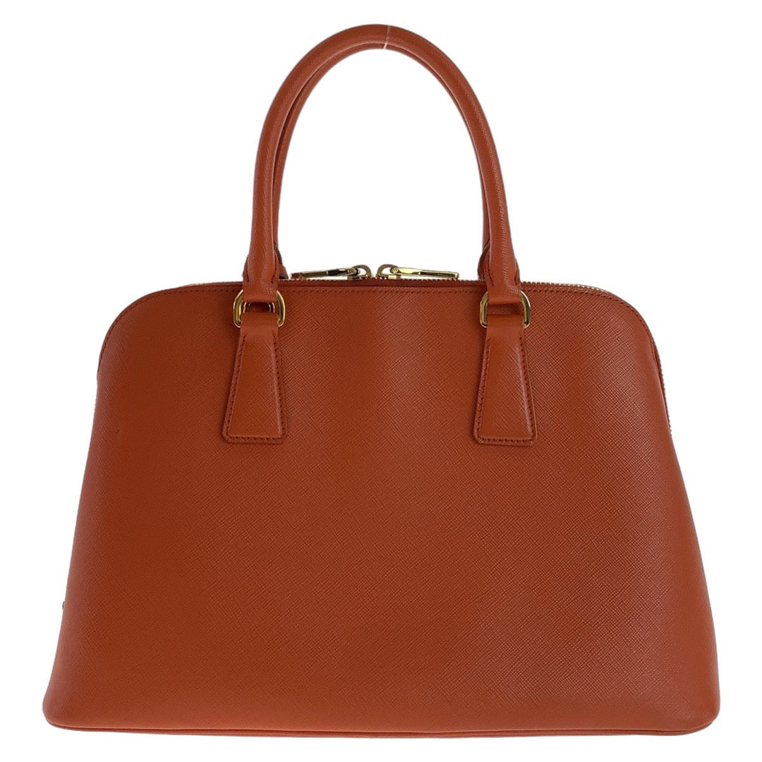 PRADA Handbag leather Orange GoldMetal Handbag Shoulder Bag 2way Safiano Triangle With logo Women Used Authentic