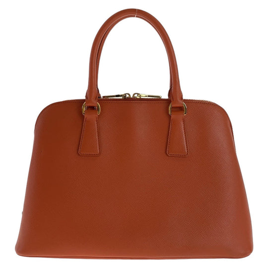 PRADA Handbag leather Orange GoldMetal Handbag Shoulder Bag 2way Safiano Triangle With logo Women Used Authentic