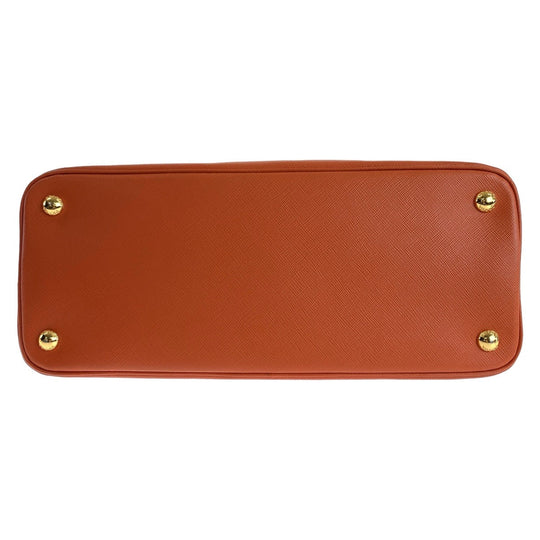 PRADA Handbag leather Orange GoldMetal Handbag Shoulder Bag 2way Safiano Triangle With logo Women Used Authentic