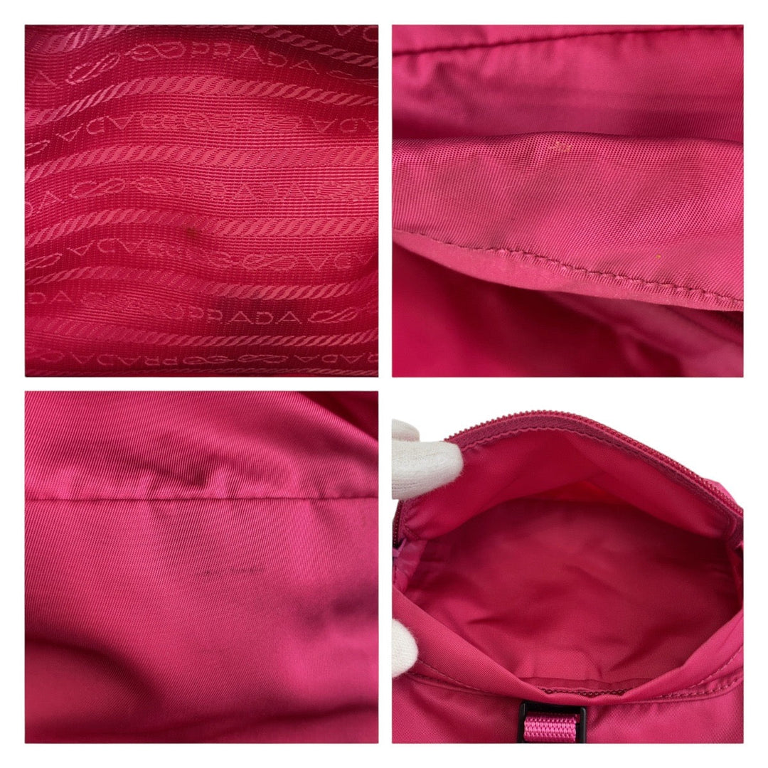PRADA Backpack Nylon Pink SilverMetal Backpack Test Triangle With logo Women Used Authentic