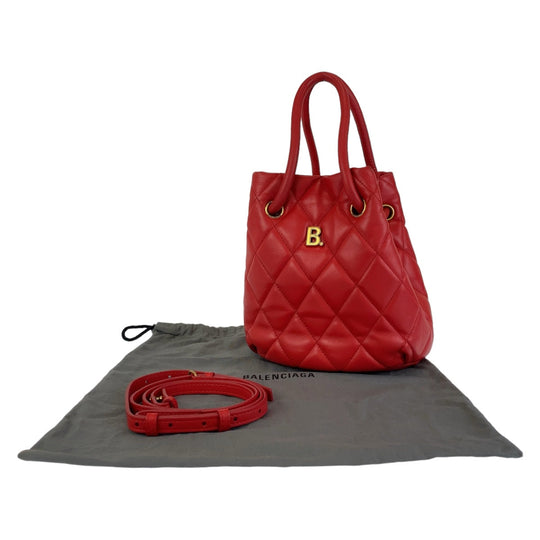 BALENCIAGA Shoulder Bag 600327 leather Red Gold Metal Crossbody Shoulder Bag Handbag 2way BBucket Bag Women Used Authentic