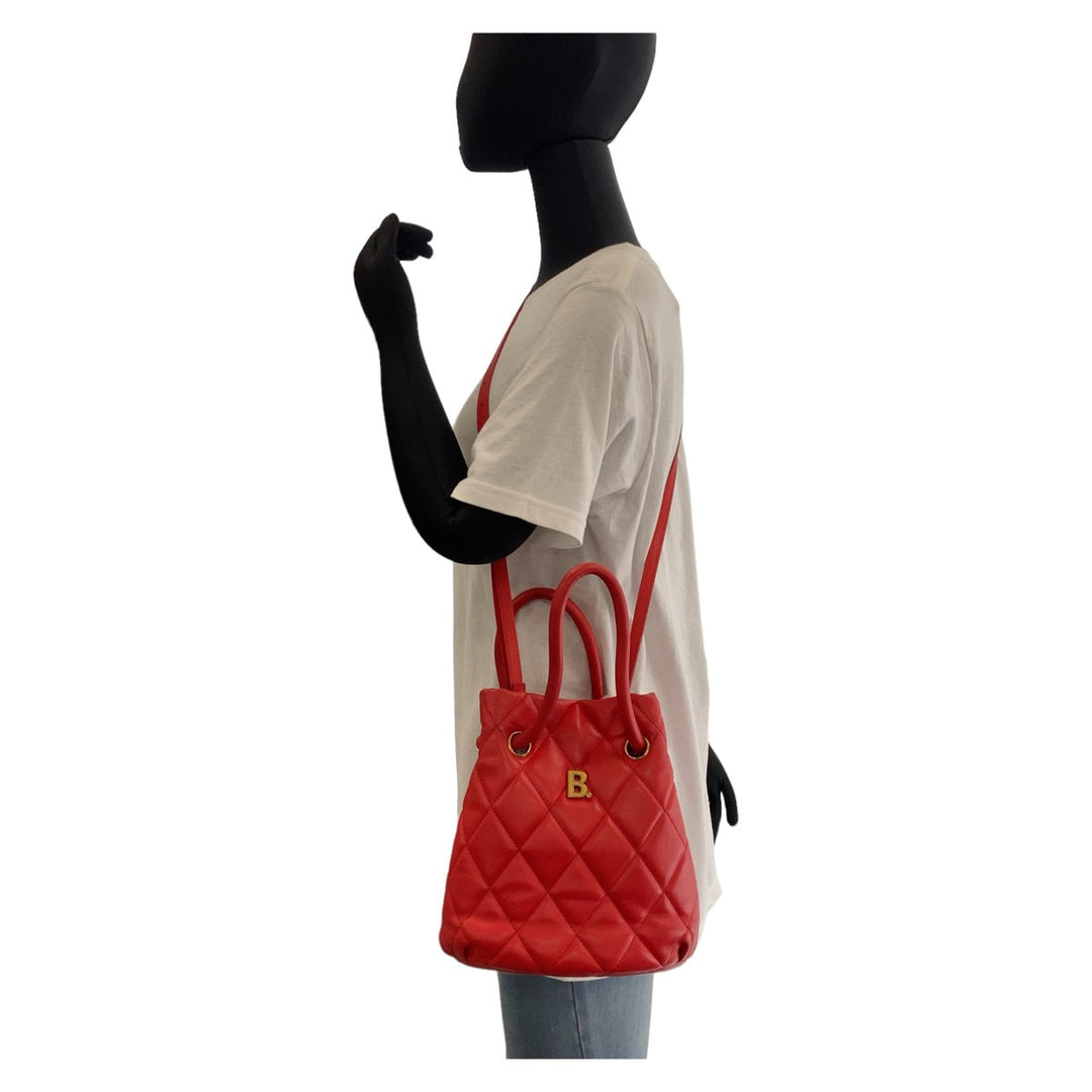 BALENCIAGA Shoulder Bag 600327 leather Red Gold Metal Crossbody Shoulder Bag Handbag 2way BBucket Bag Women Used Authentic