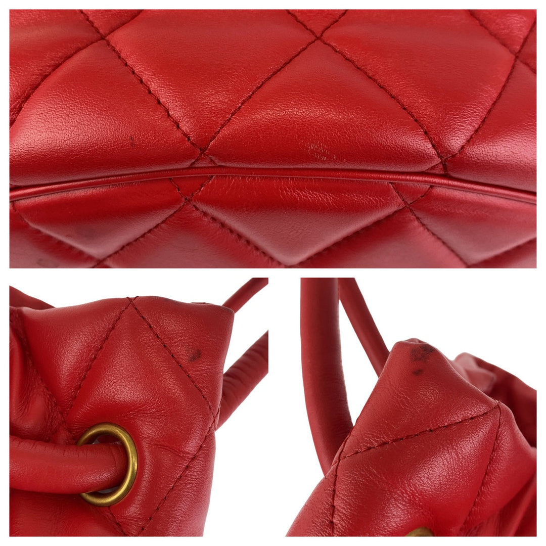 BALENCIAGA Shoulder Bag 600327 leather Red Gold Metal Crossbody Shoulder Bag Handbag 2way BBucket Bag Women Used Authentic